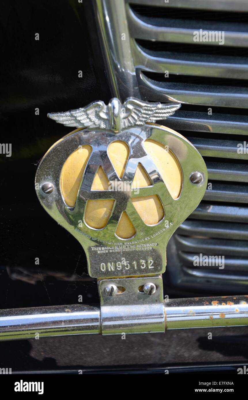 Classic Automobile Association (AA) badge on vintage car Stock Photo