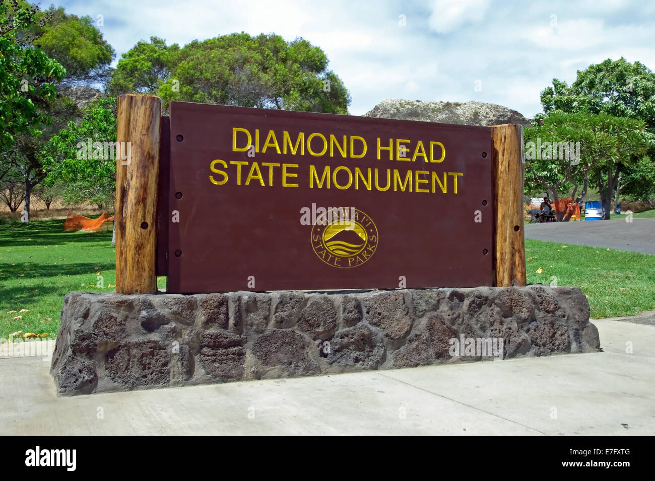Diamond Head State Monument Park Sign close Honolulu on Oahu Hawaii Stock Photo