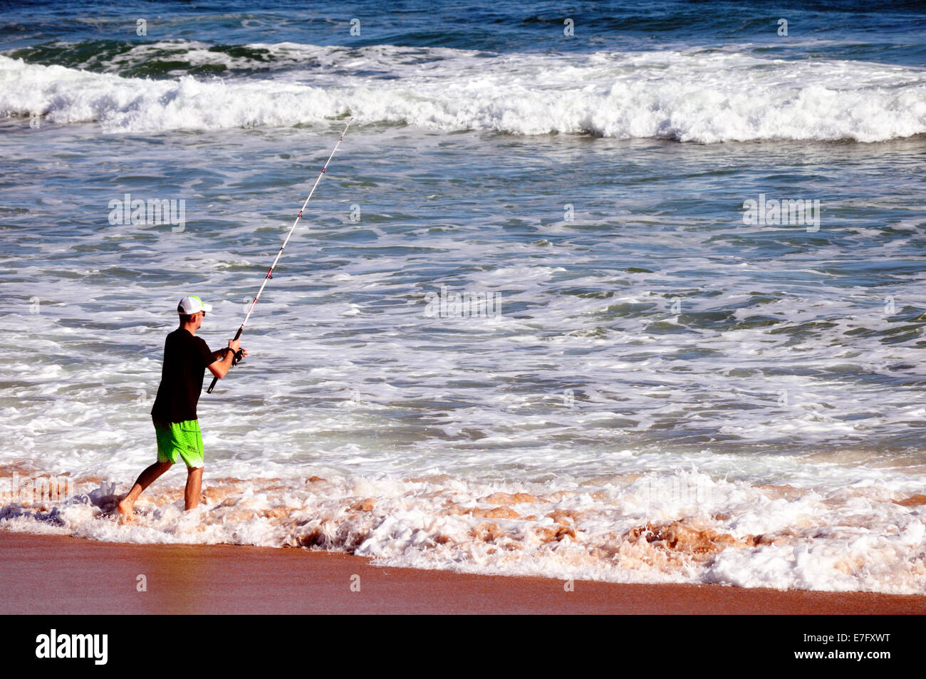 Fisherman casting, Ormond Beach, Florida Stock Photo