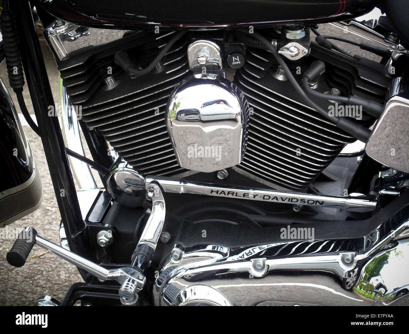 Chrome detailing on Harley Davidson motorcycle Stock Photo Alamy
