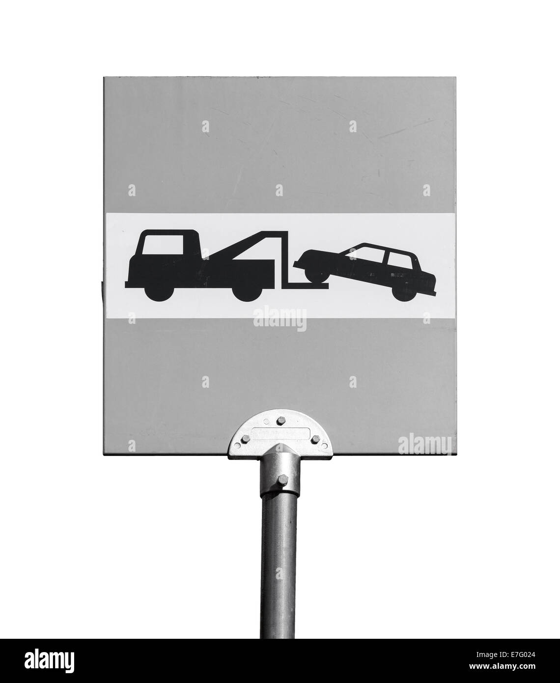 Evacuation on tow truck. Road sign isolated on white background Stock Photo