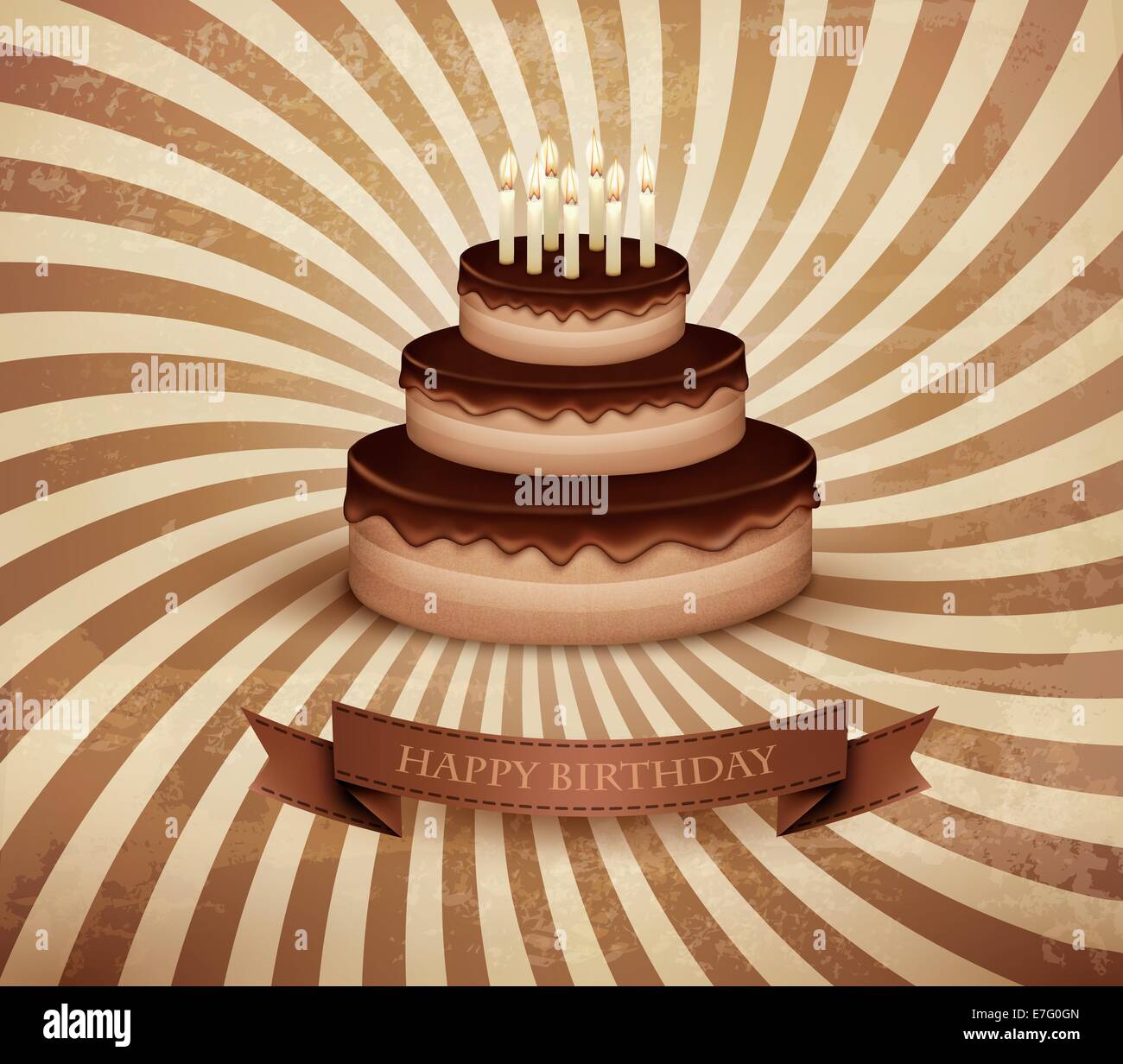 Retro background with birthday chocolate cake. Vector Stock Photo - Alamy