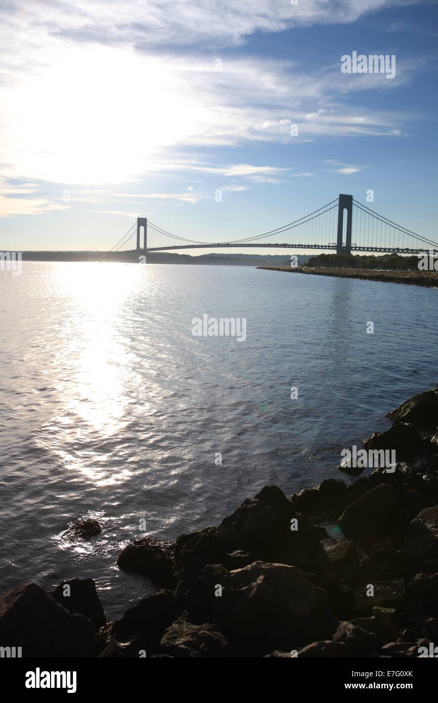 The Verrazano-Narrows Bridge , The largest and longest bridge in New York City Stock Photo