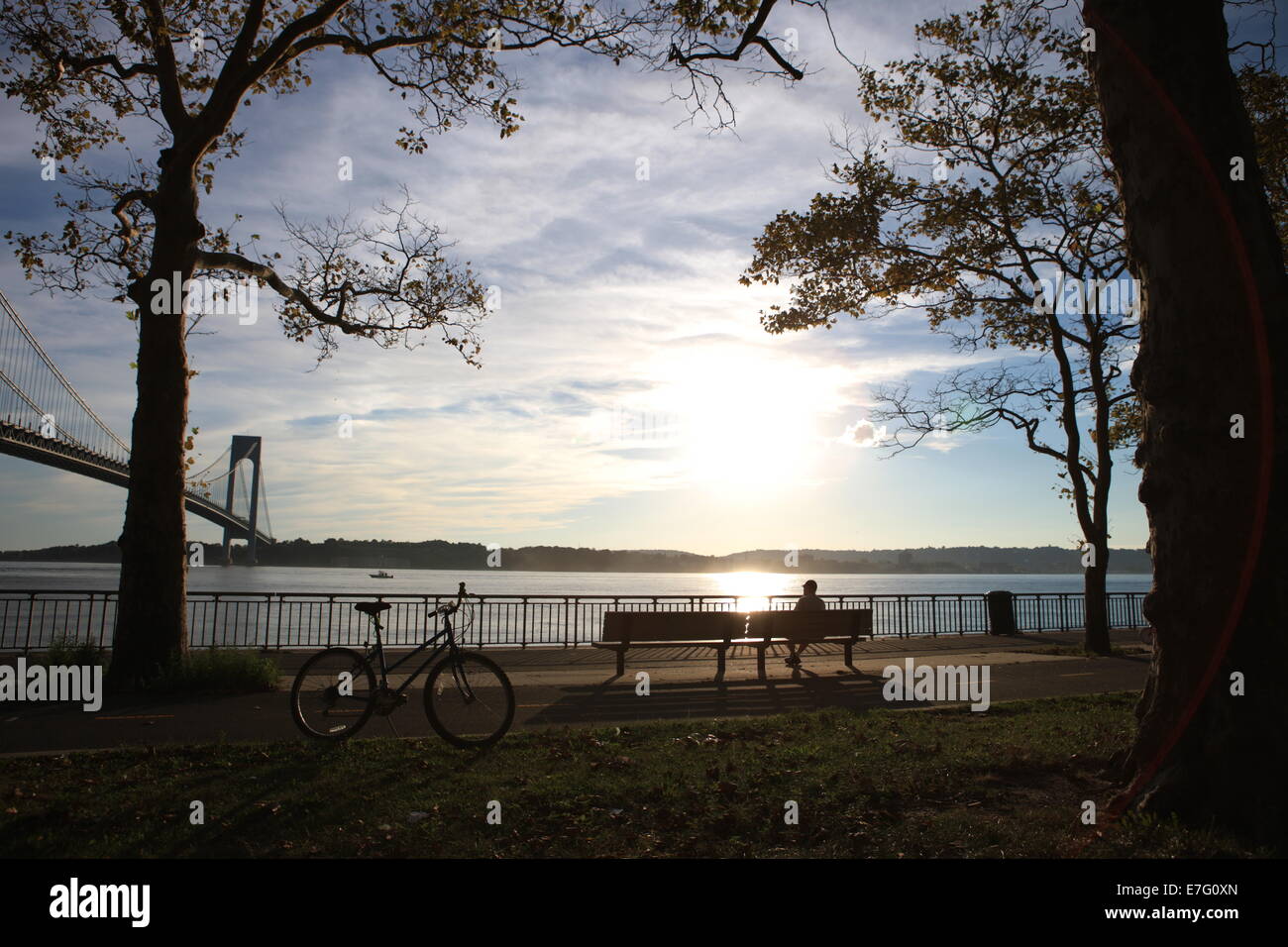 Beautiful park near VerrazanoNarrows Bridge Stock Photo Alamy