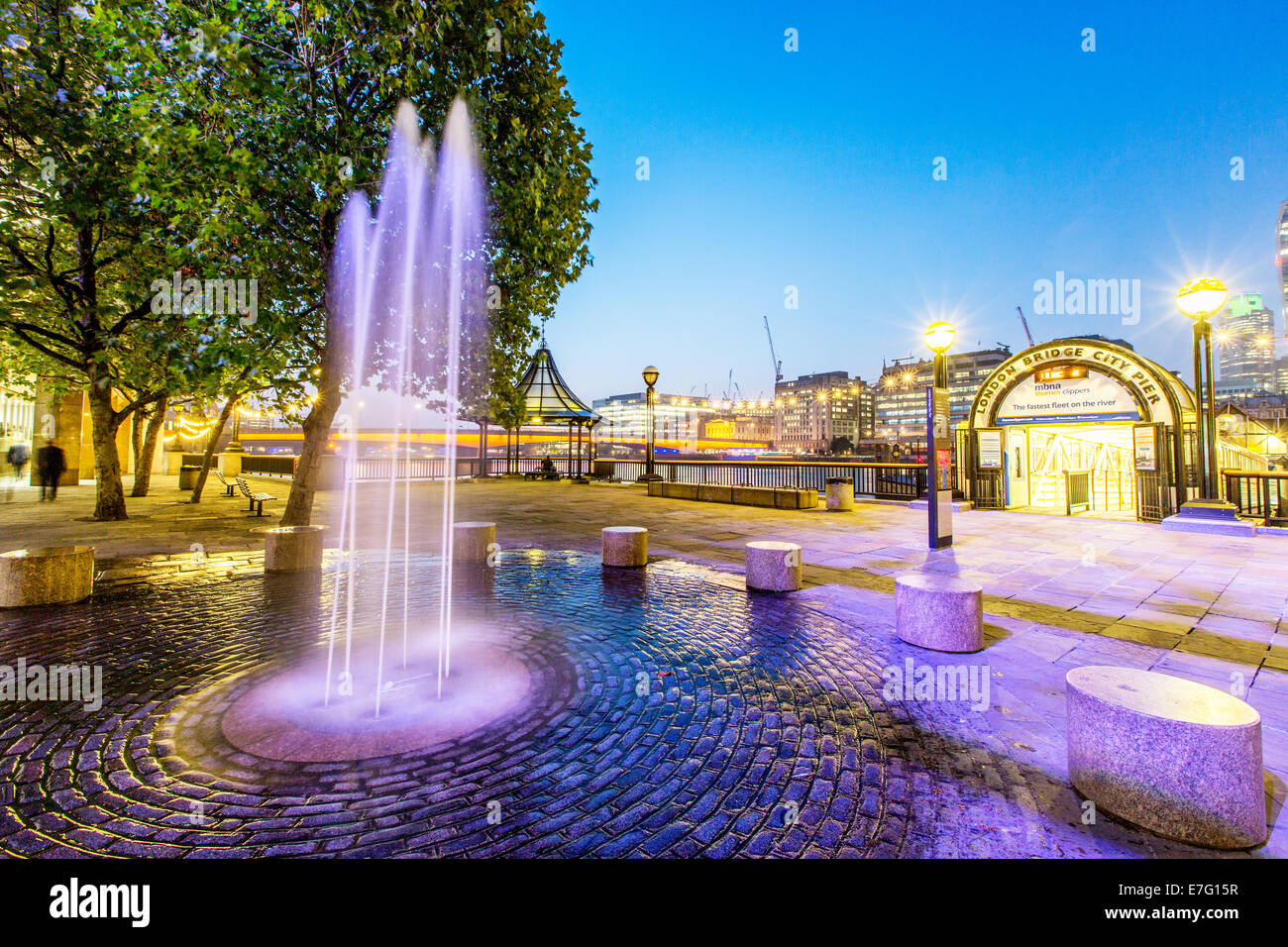 Fountain At Night Southbank London UK Stock Photo