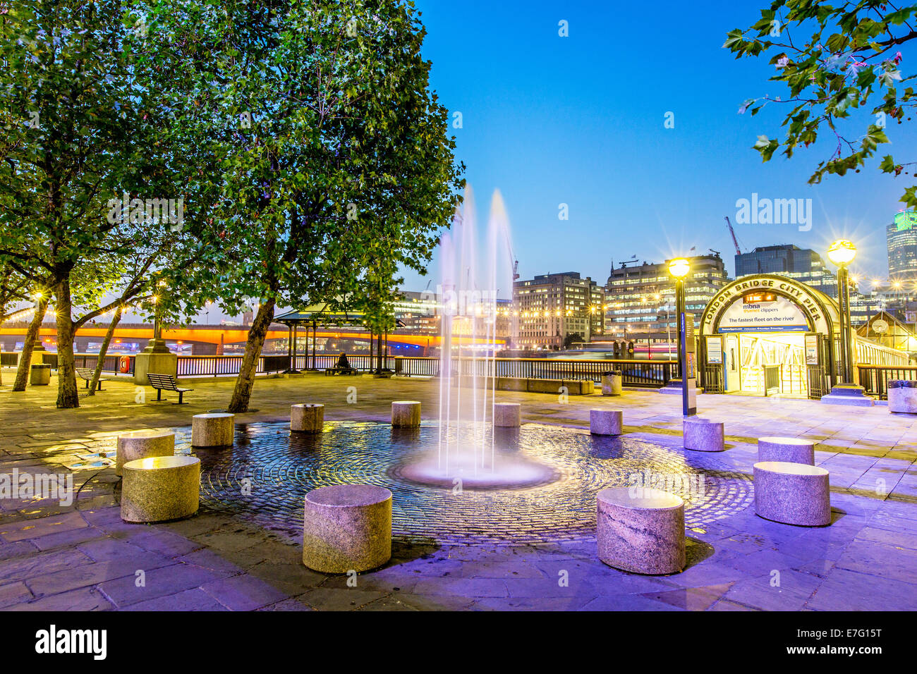 Fountain At Night Southbank London UK Stock Photo