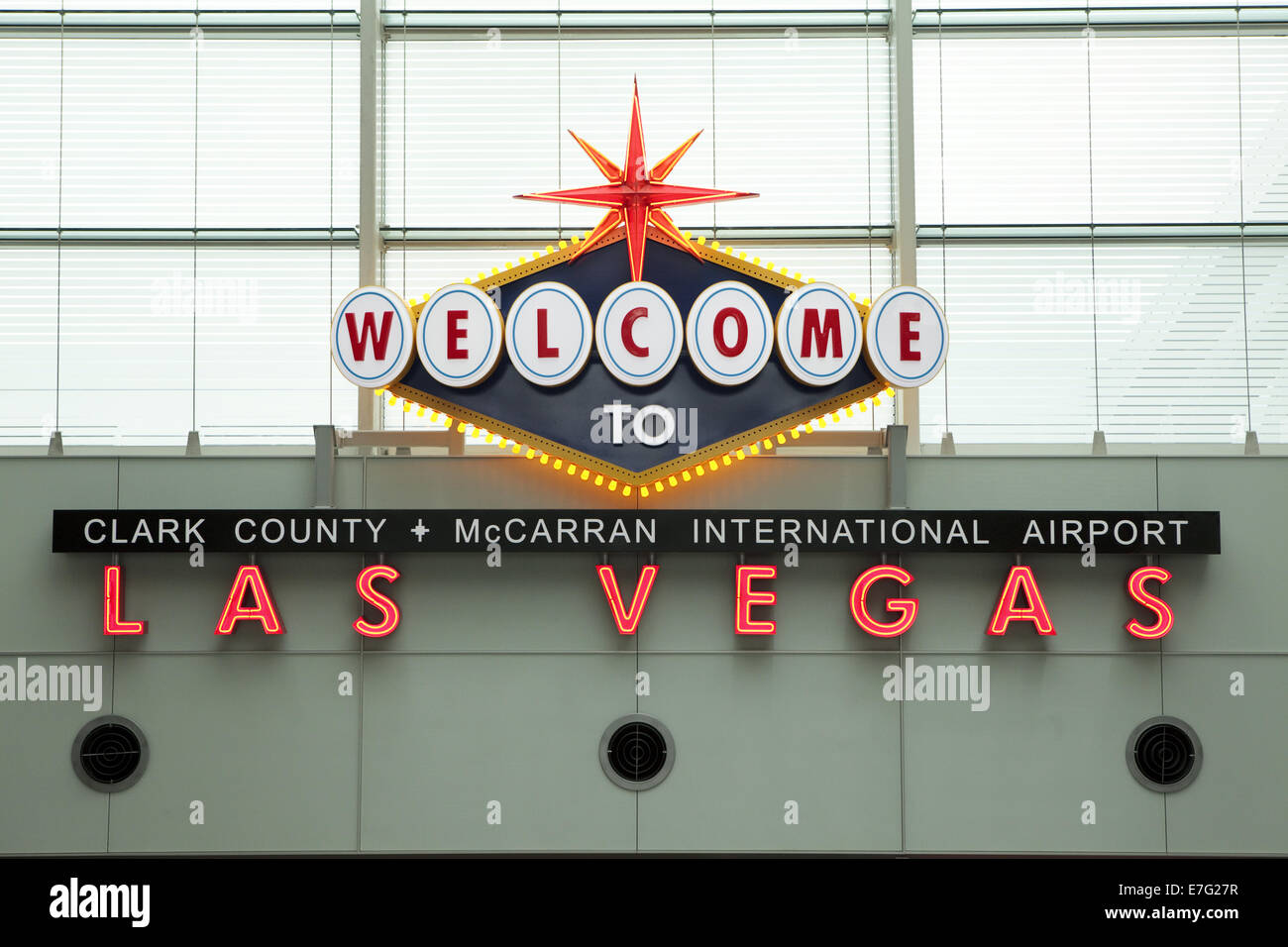 Welcome to Las Vegas sign in McCarran international airport Stock Photo