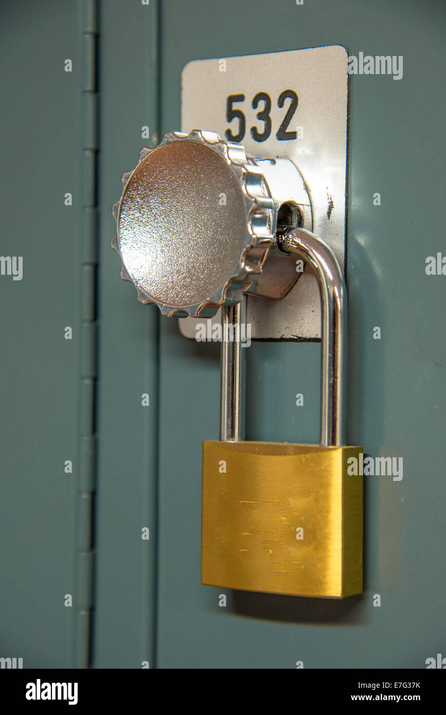 lock at locker with number in a school Stock Photo
