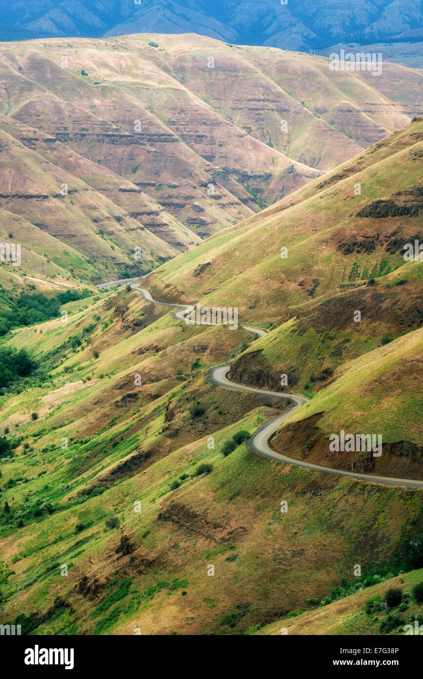 This section of Highway 3 is known as Rattlesnake Grade dropping down into NE Oregon's Grande Ronde River Canyon. Stock Photo