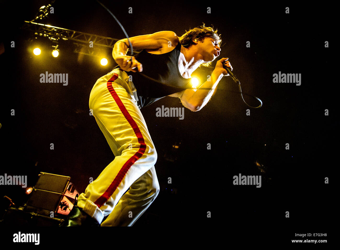 Toronto, Ontario, Canada. 16th Sep, 2014. Lead singer Matt Shultz  of American rock band 'Cage The Elefant' perfoms at Air Canada Center in Toronto. Credit:  Igor Vidyashev/ZUMA Wire/Alamy Live News Stock Photo