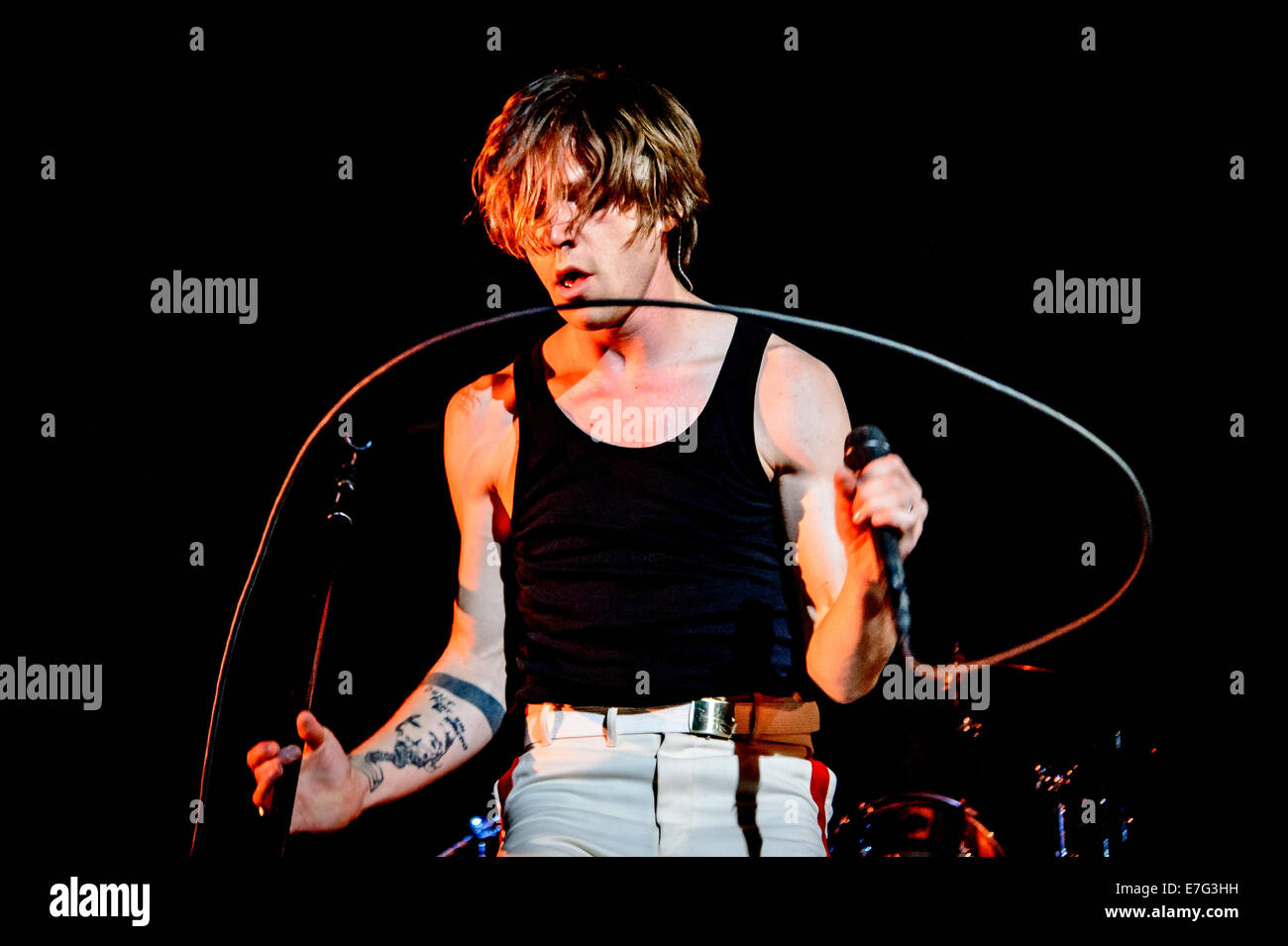 Toronto, Ontario, Canada. 16th Sep, 2014. Lead singer Matt Shultz  of American rock band 'Cage The Elefant' perfoms at Air Canada Center in Toronto. Credit:  Igor Vidyashev/ZUMA Wire/Alamy Live News Stock Photo