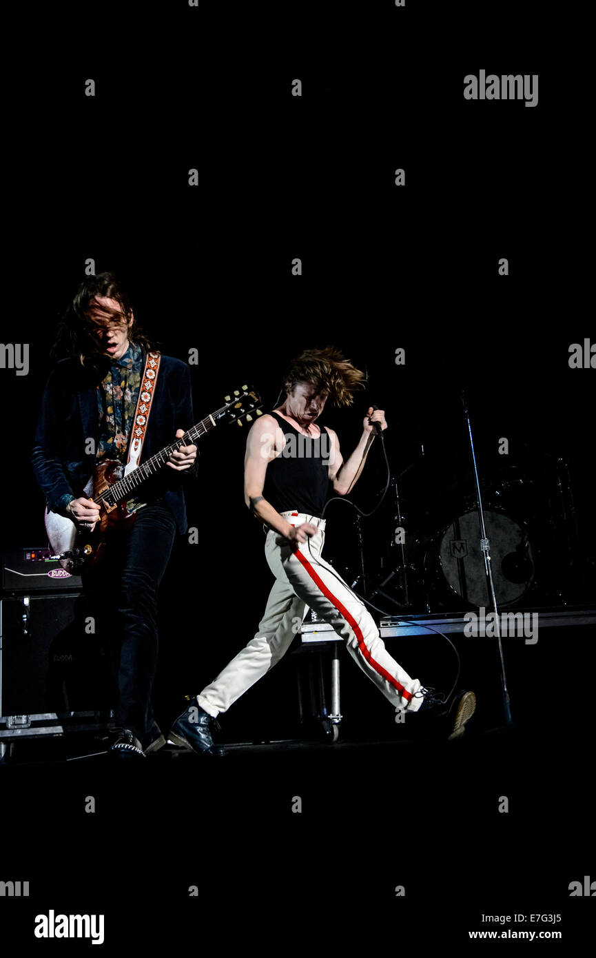 Toronto, Ontario, Canada. 16th Sep, 2014. Lead singer Matt Shultz  of American rock band 'Cage The Elefant' perfoms at Air Canada Center in Toronto. Credit:  Igor Vidyashev/ZUMA Wire/Alamy Live News Stock Photo