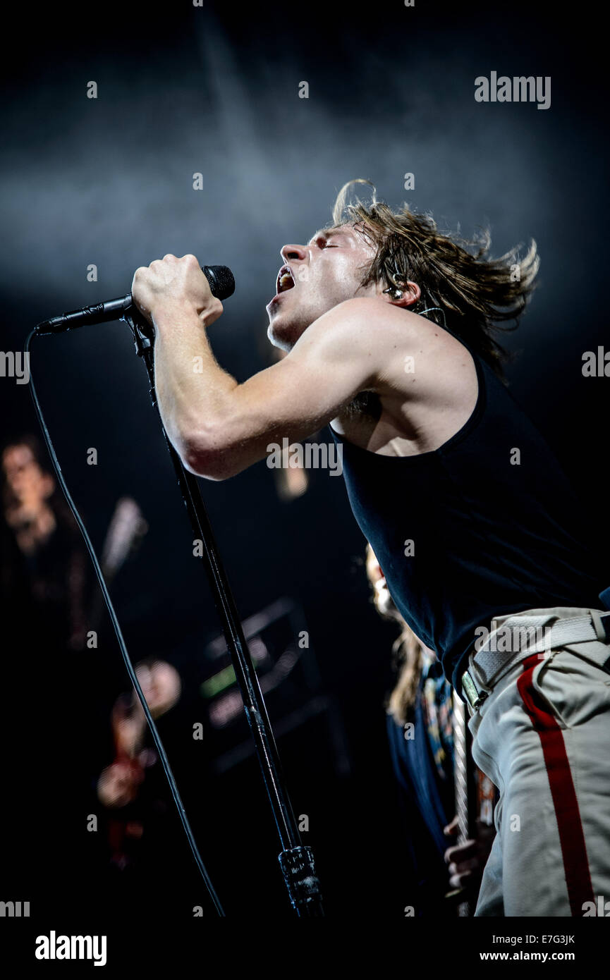 Toronto, Ontario, Canada. 16th Sep, 2014. Lead singer Matt Shultz  of American rock band 'Cage The Elefant' perfoms at Air Canada Center in Toronto. Credit:  Igor Vidyashev/ZUMA Wire/Alamy Live News Stock Photo