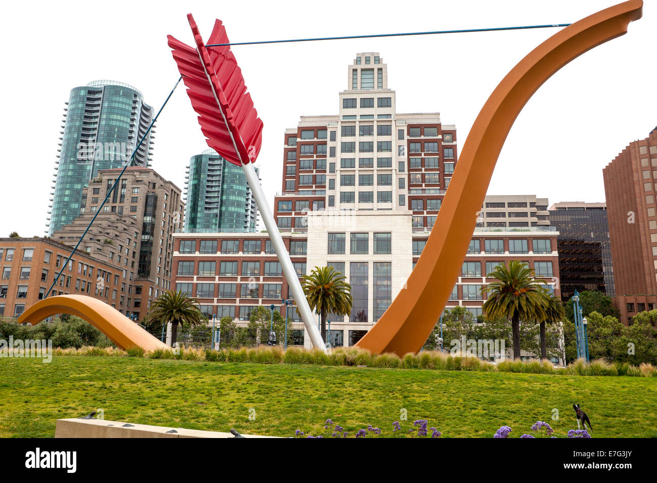 Cupid's Span sculpture, Rincon Park, San Francisco, California, USA, North America Stock Photo