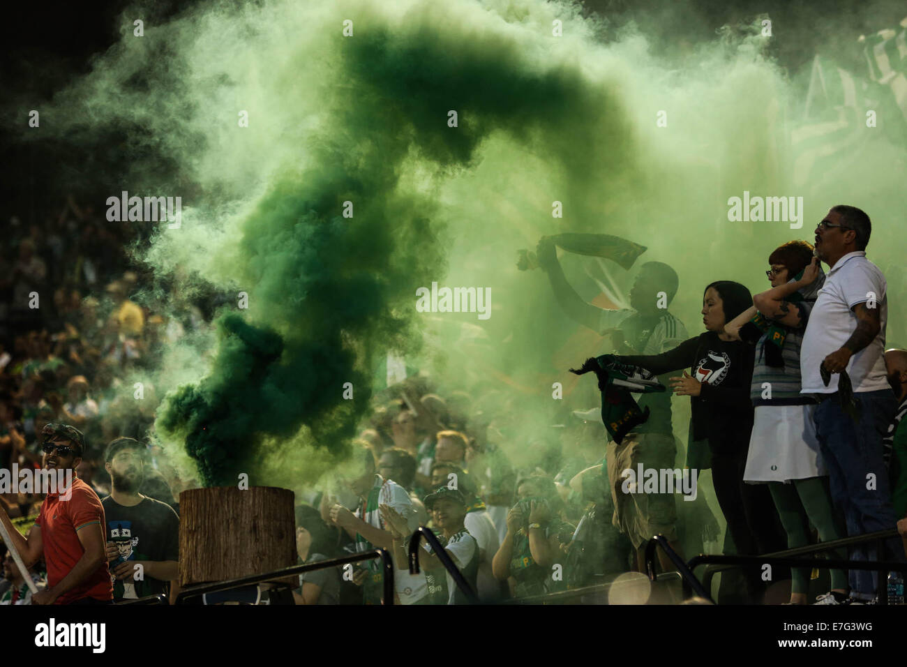 The Timbers Army celebrates a goal. The Portland Timbers play Olimpia ...