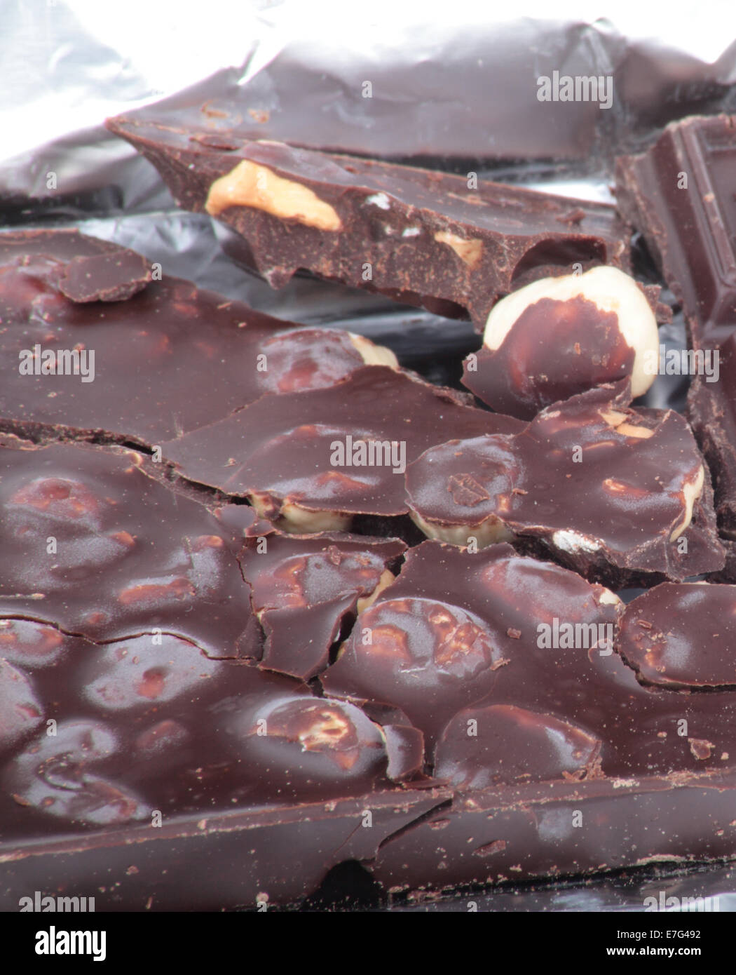bar of brown chocolate in foil Stock Photo