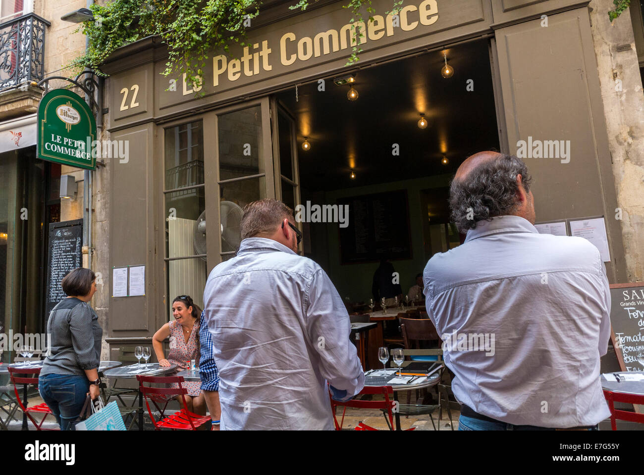 Bordeaux, France, Group Men standing outside French Bistro Restaurants 'le Petit Commerce' Stock Photo
