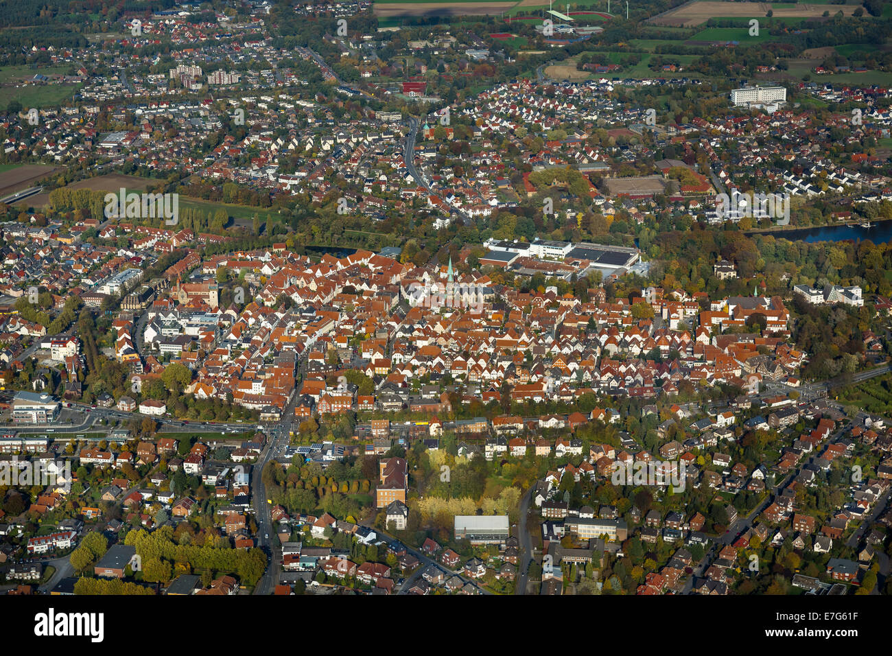 Aerial view, historic centre of Warendorf, North Rhine-Westphalia ...