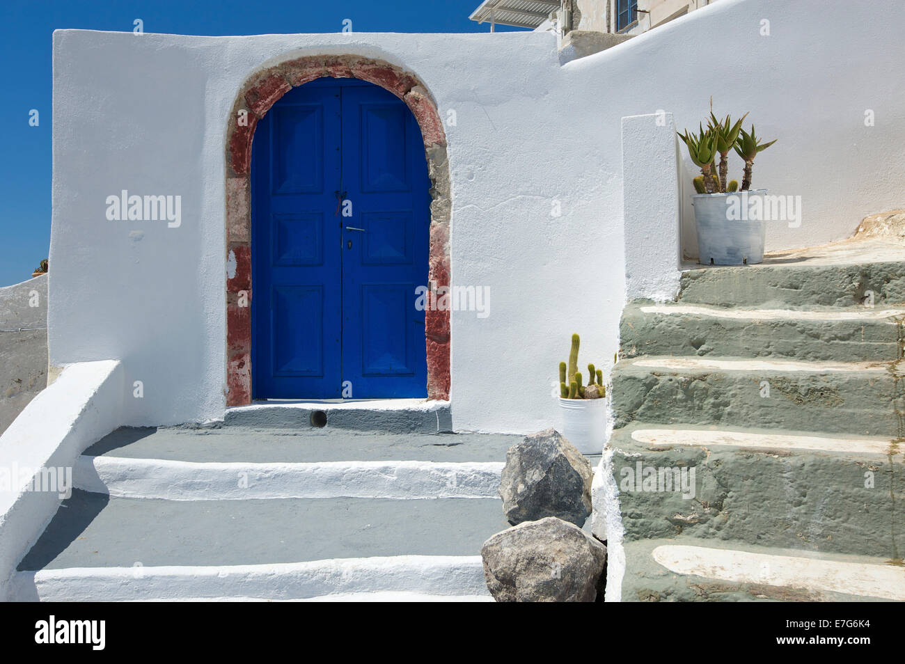 Blue door, Thira, Santorini, Cyclades, Greece Stock Photo