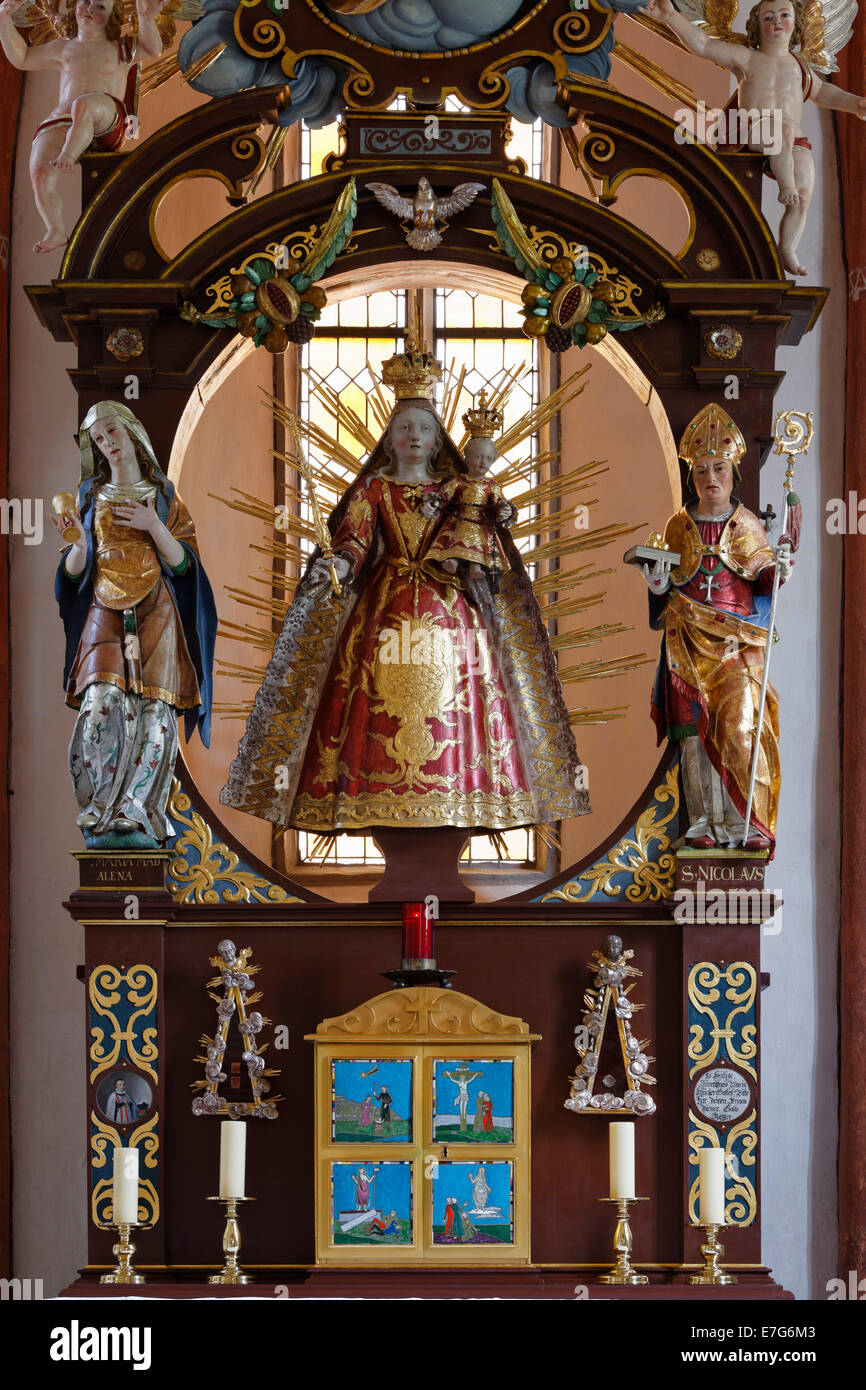 Main altar, Parish Church of St. Nicholas, Damüls, Bregenz Forest, Vorarlberg, Austria Stock Photo