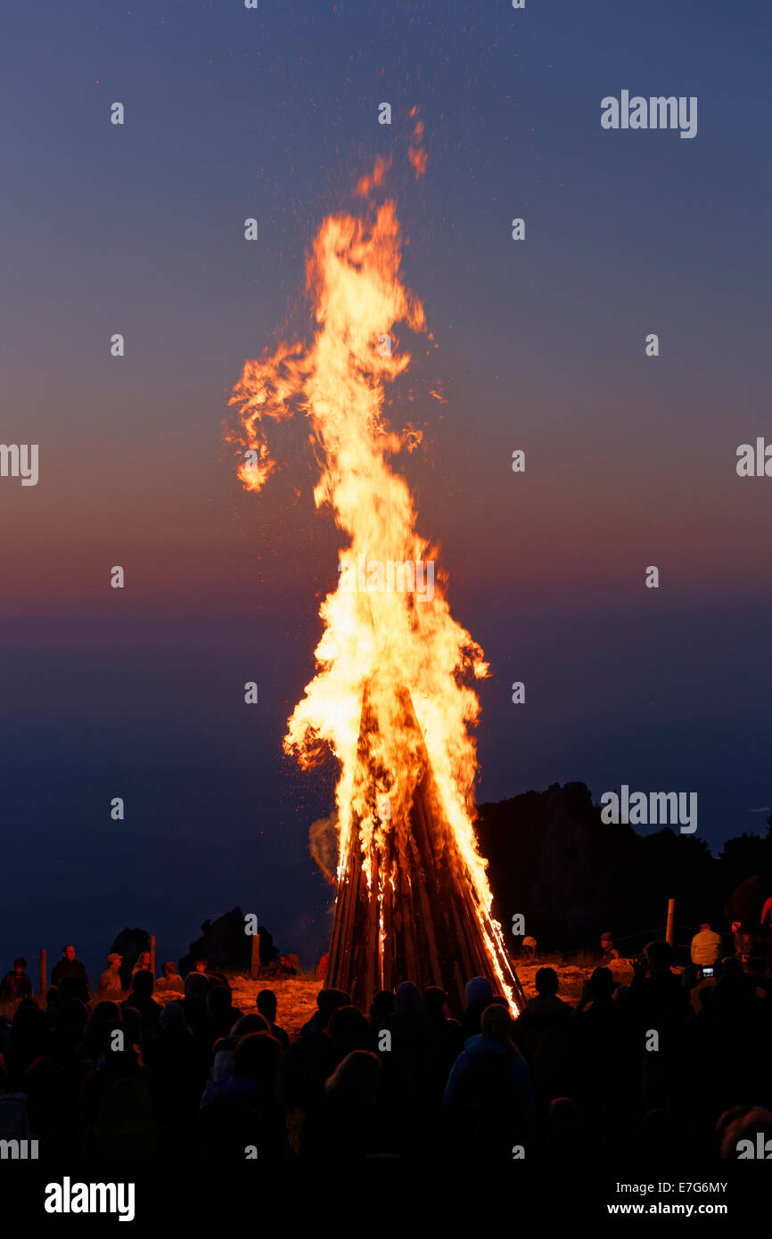 Bonfires, summer solstice festival at the Kampenwand, Aschau im Chiemgau, Chiemgau Alps, Upper Bavaria, Bavaria, Germany Stock Photo