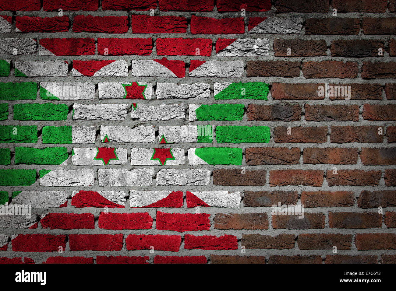 Dark brick wall texture - flag painted on wall - Burundi Stock Photo ...
