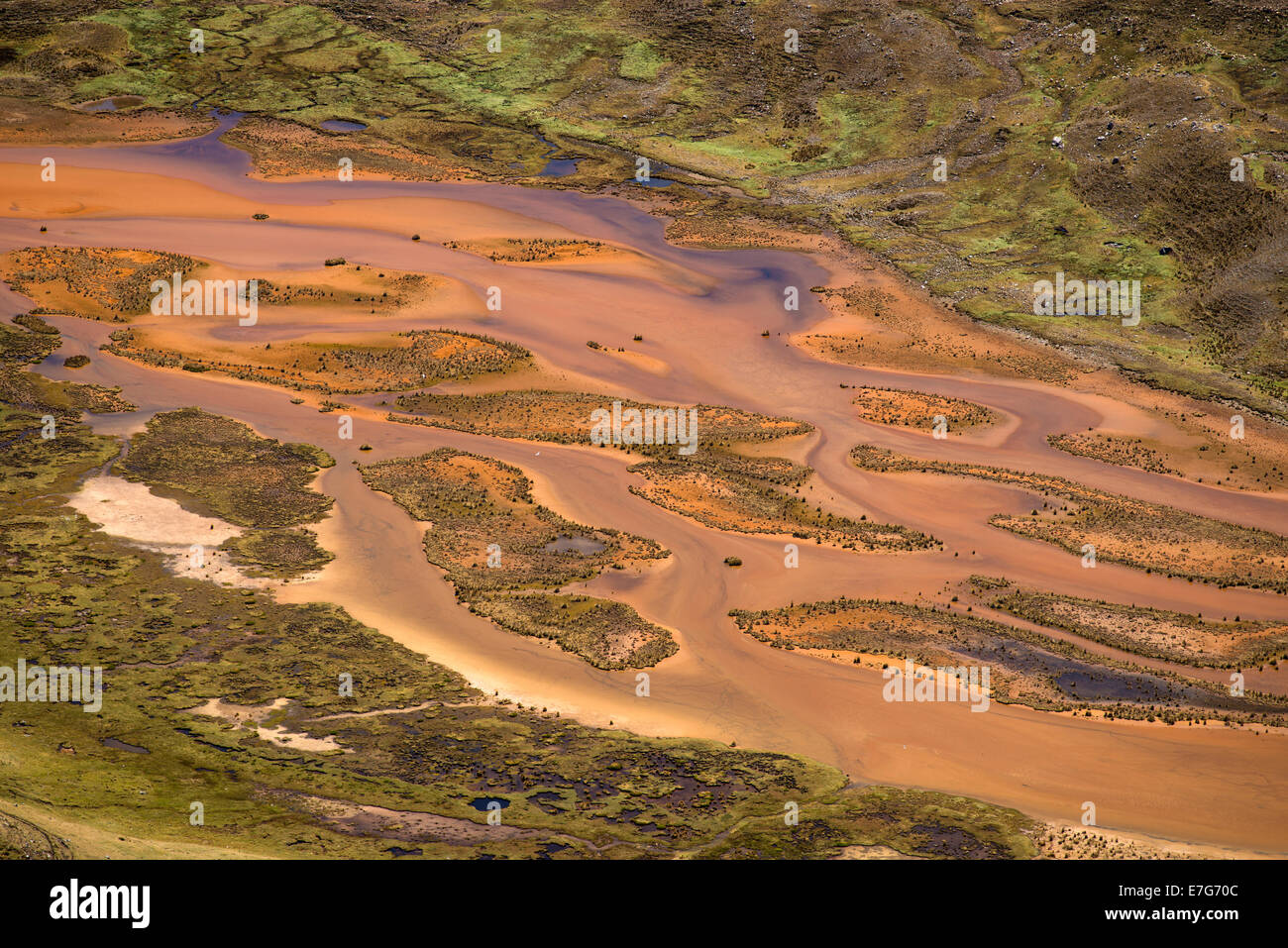 Small meandering river carries large quantities of sediments, dissolved clay, sand and clay in its water Stock Photo