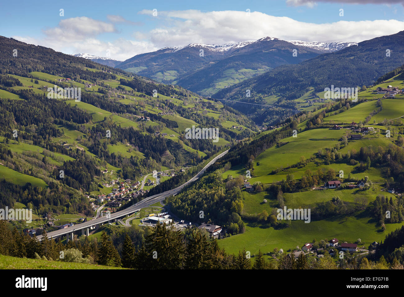 A10 Tauern Autobahn motorway, Liesertal valley, at Eisentratten, Carinthia, Austria Stock Photo