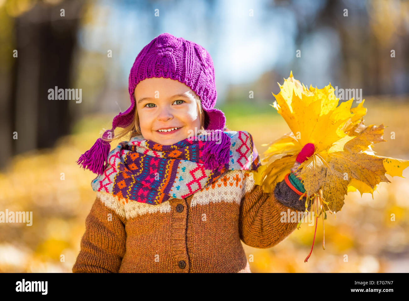 Little girl playing with autumn leaves Stock Photo - Alamy