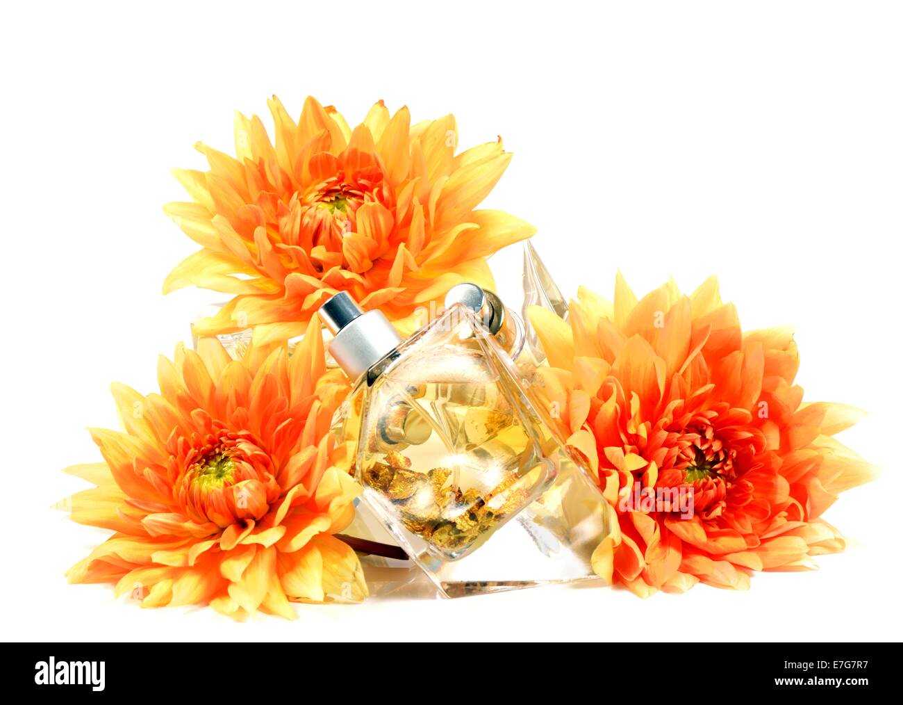 Perfume with golden flakes Stock Photo