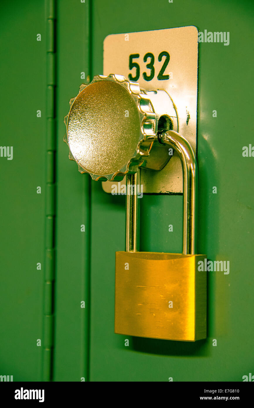 padlock at numbered school locker Stock Photo