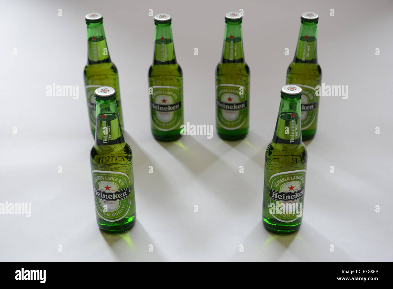 Six heineken bottles against a white background Stock Photo Alamy