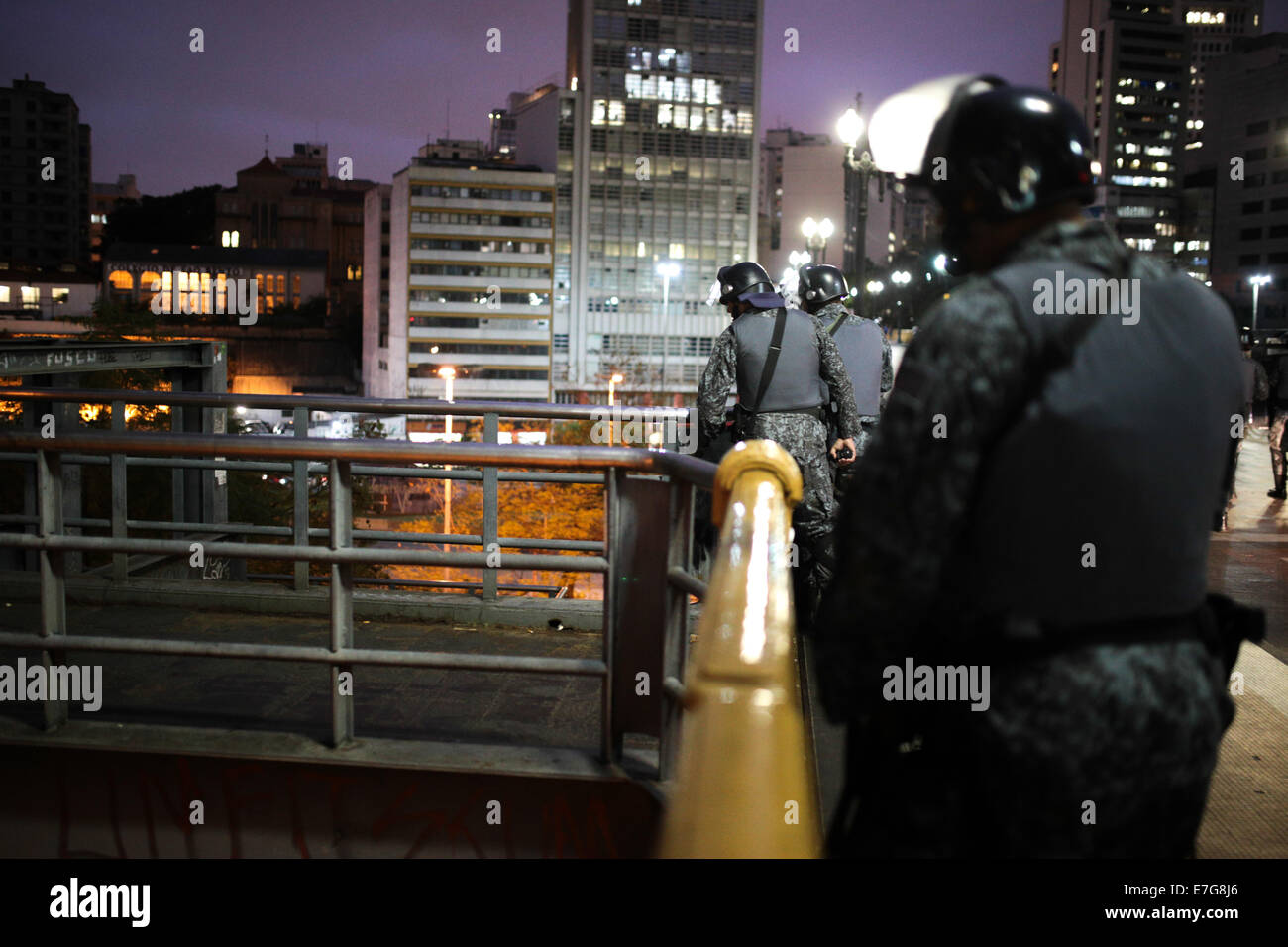 Sao Paulo, Brazil. 16th Sept, 2014. Riot police make a search on the ...