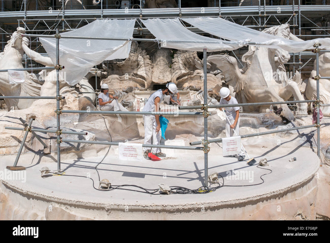 Italy: Restoration work at Trevi Fountain in Rome. Photo from 5th September 2014. Stock Photo