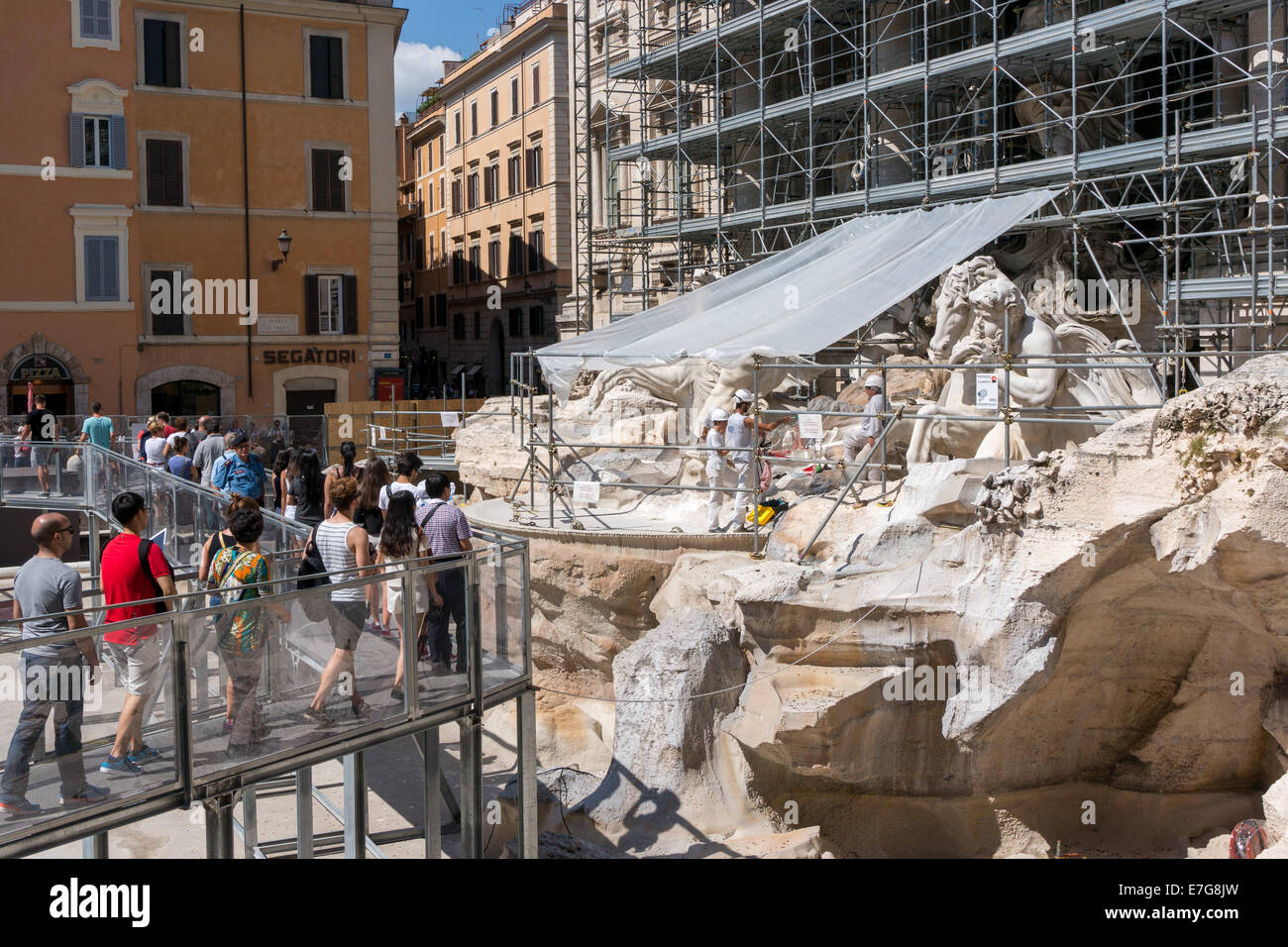 Italy: Restoration work at Trevi Fountain in Rome. Photo from 5th September 2014. Stock Photo