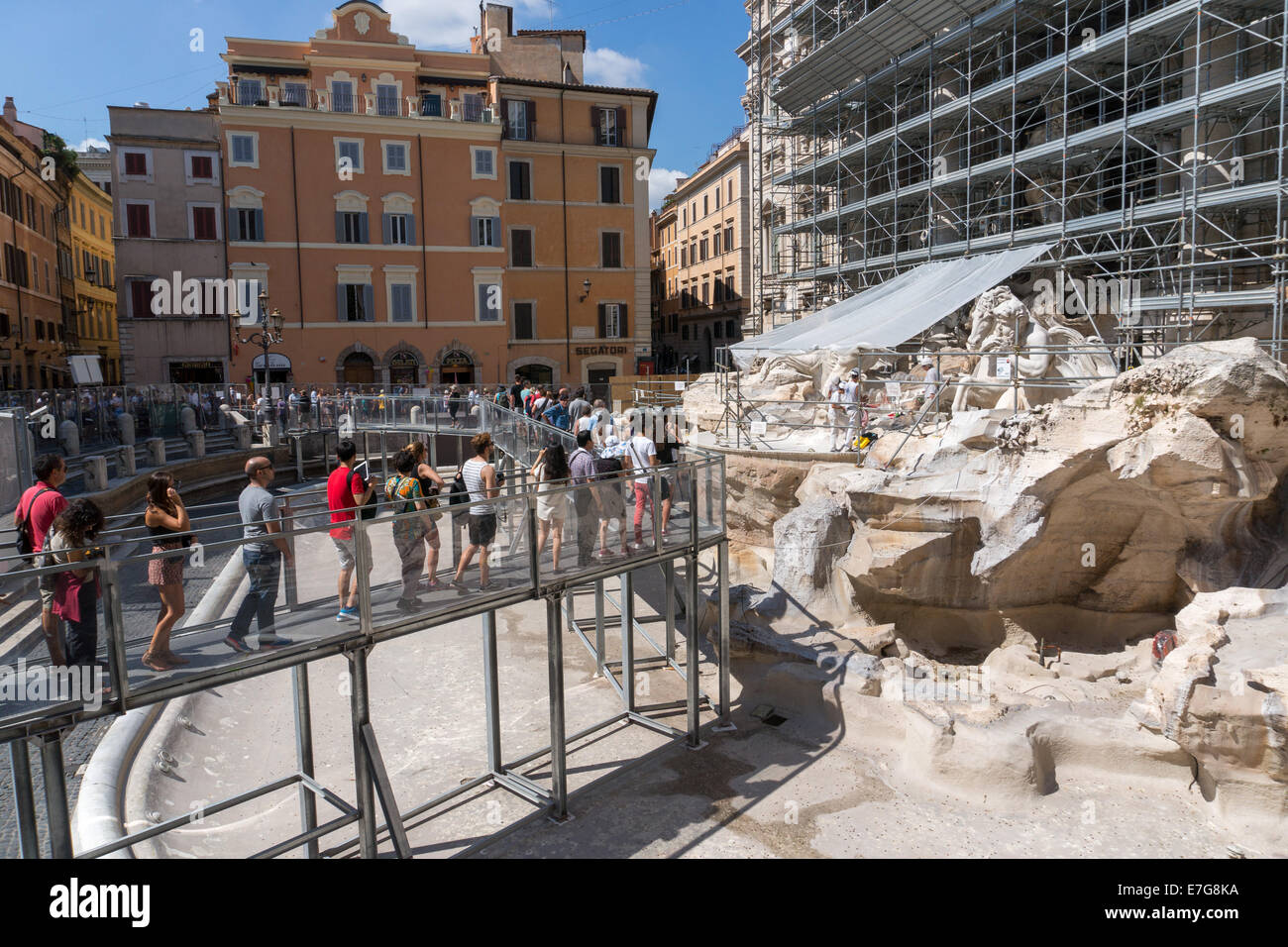 Italy: Restoration work at Trevi Fountain in Rome. Photo from 5th September 2014. Stock Photo