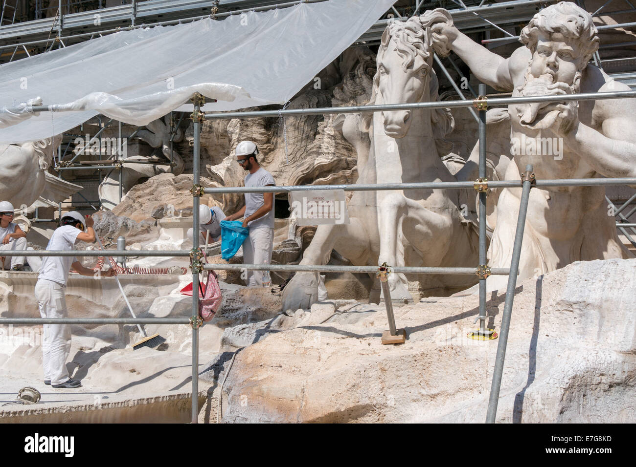 Italy: Restoration work at Trevi Fountain in Rome. Photo from 5th September 2014. Stock Photo