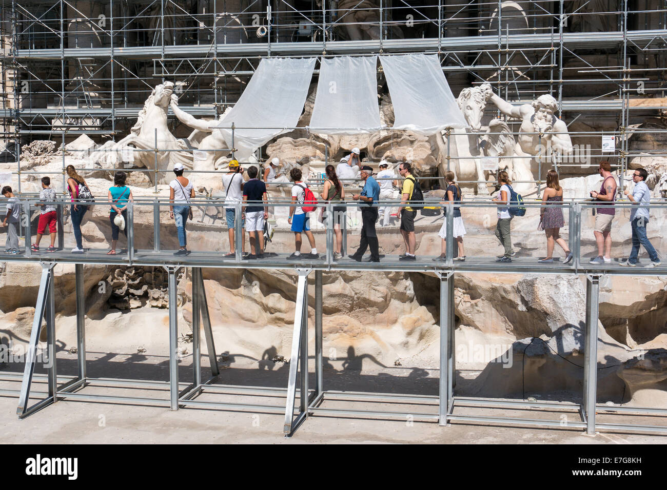 Italy: Restoration work at Trevi Fountain in Rome. Photo from 5th September 2014. Stock Photo