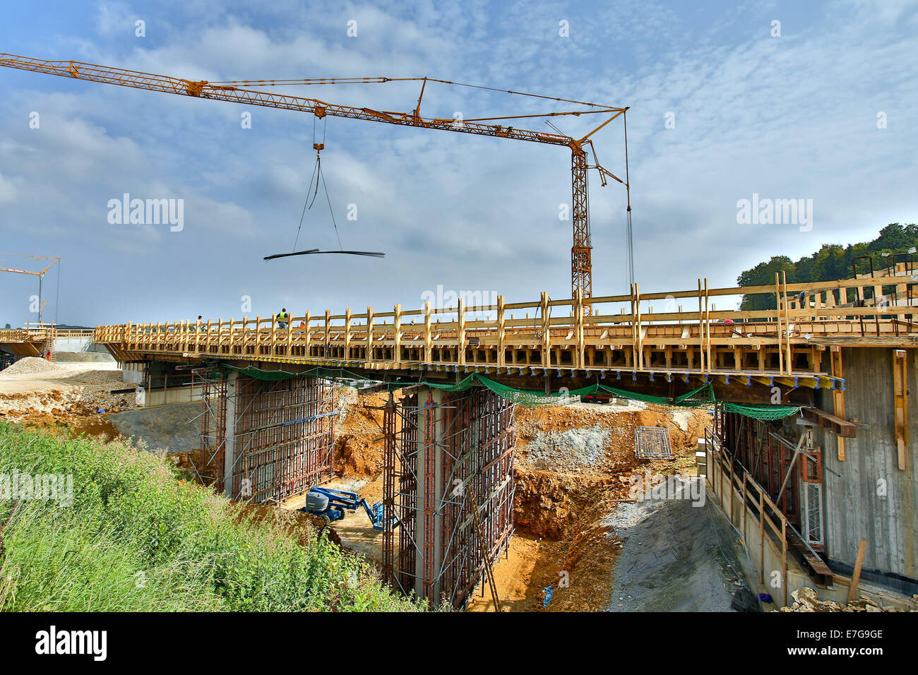 New road bridge, High-Speed Railway Stuttgart - Ulm, Scharenstetten, Germany, Sept. 10, 2014. Stock Photo