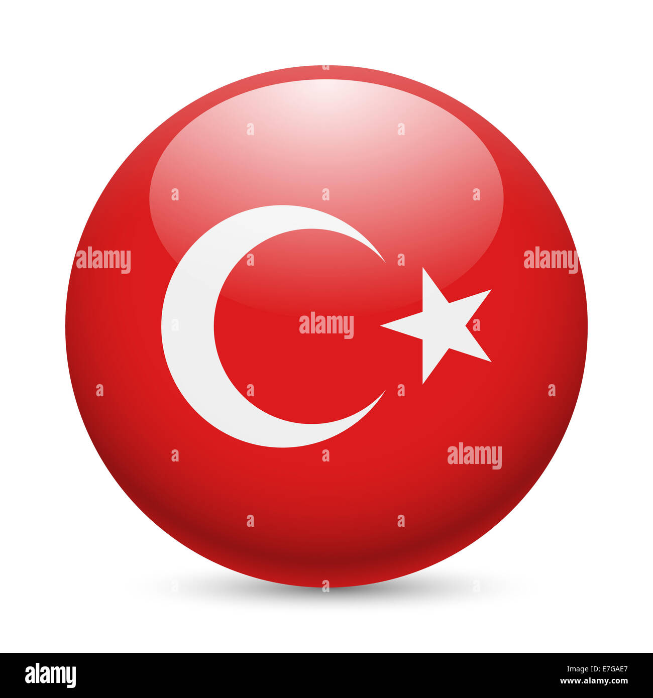 Flag of Turkey as round glossy icon. Button with Turkish flag Stock Photo