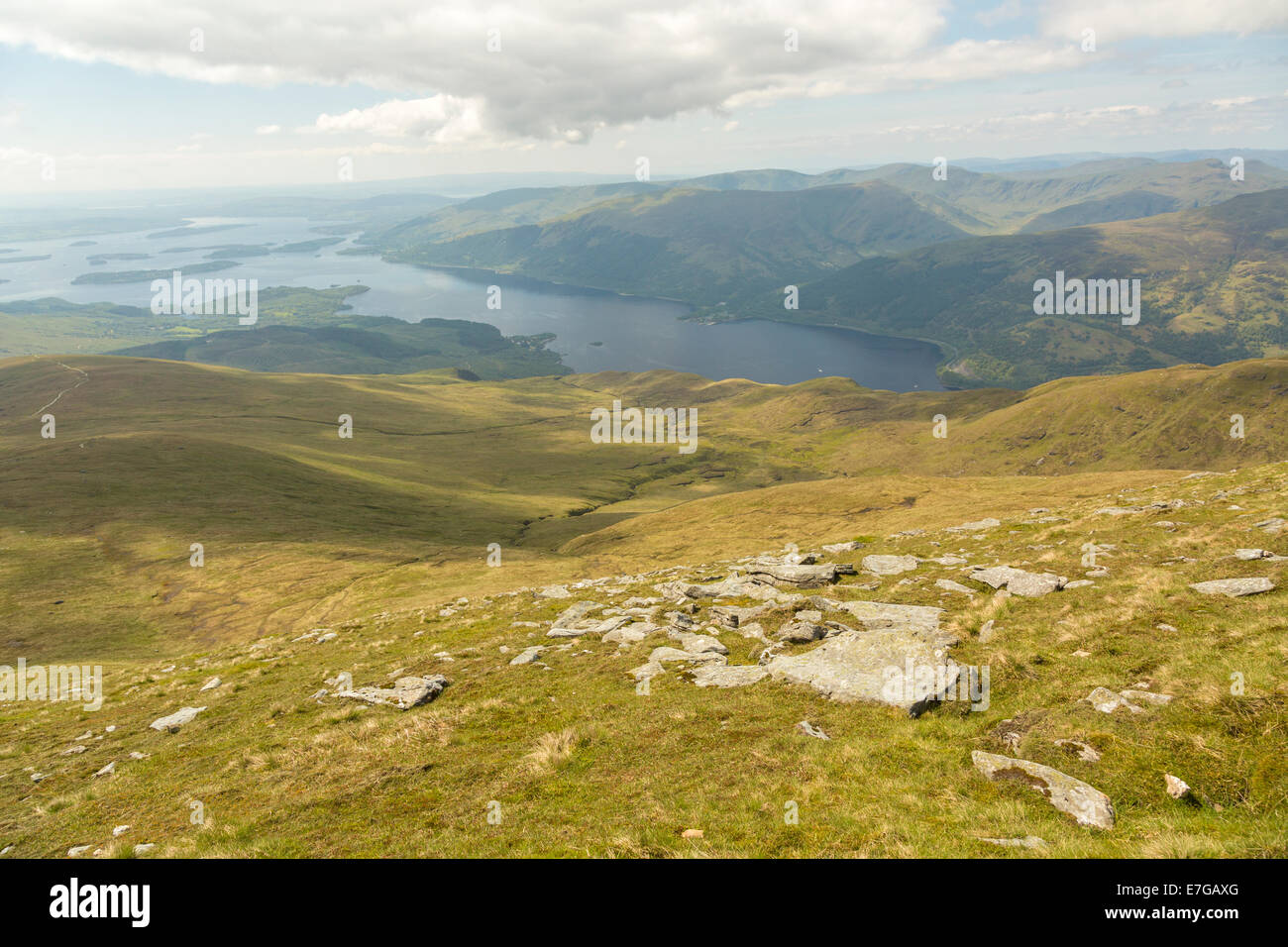 A view of Loch Lomond from the pathway to Ben Lomond in Scotland Stock