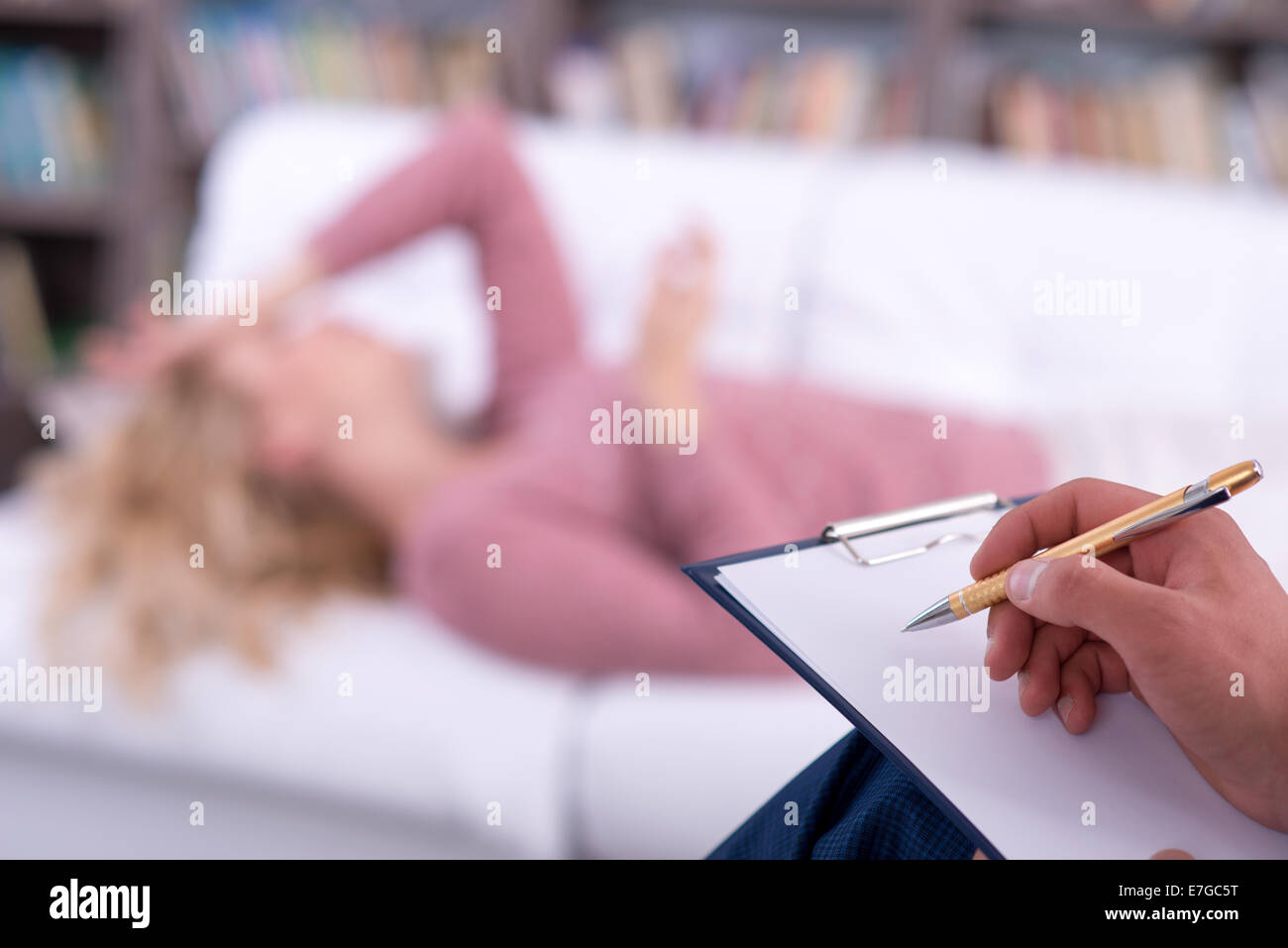 Psychologist having session with his patient, close up Stock Photo