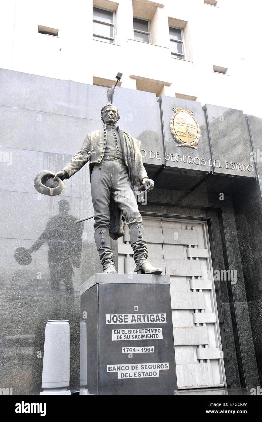 José Artigas statue before the Banco De Seguros Del Estato Montevideo Uruguay Stock Photo
