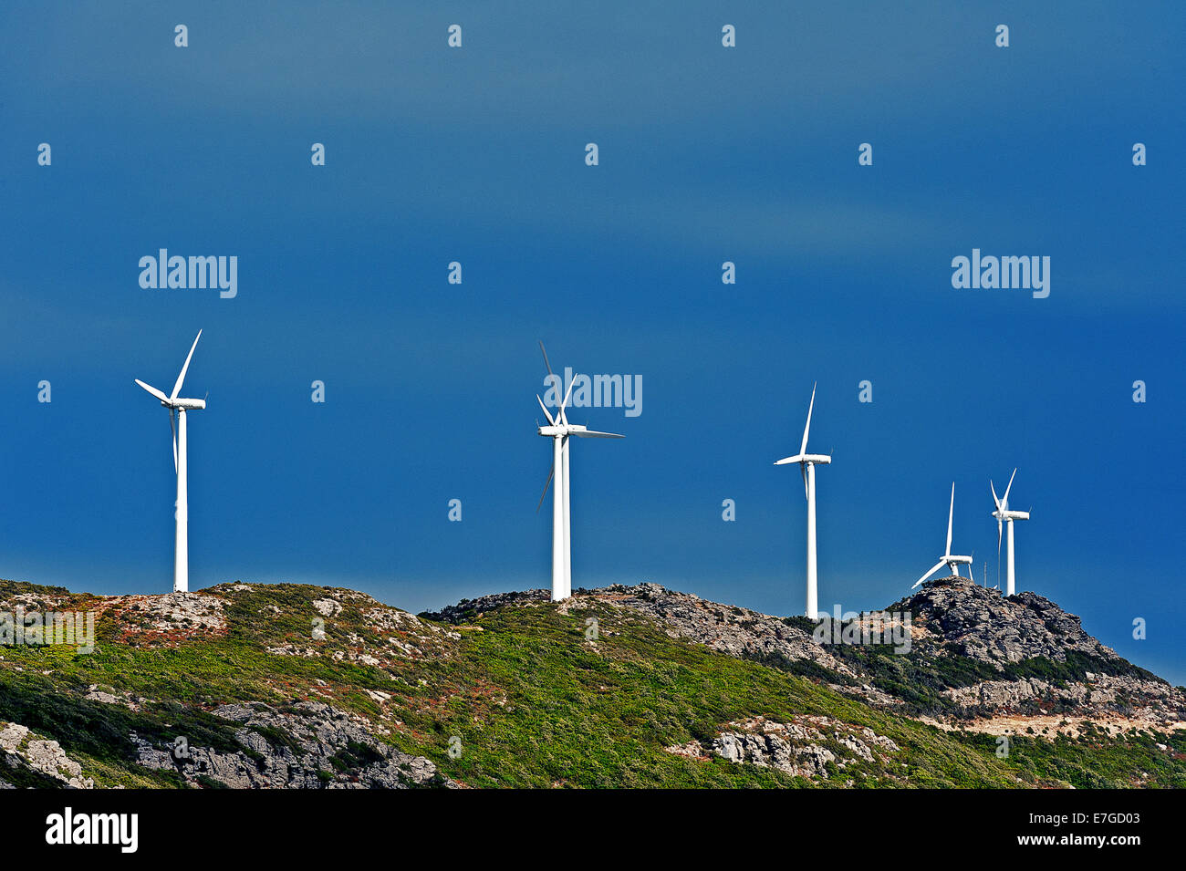 Europe. France. Corsica. Cap Corse. Ersa. Tenesa wind farm Stock Photo