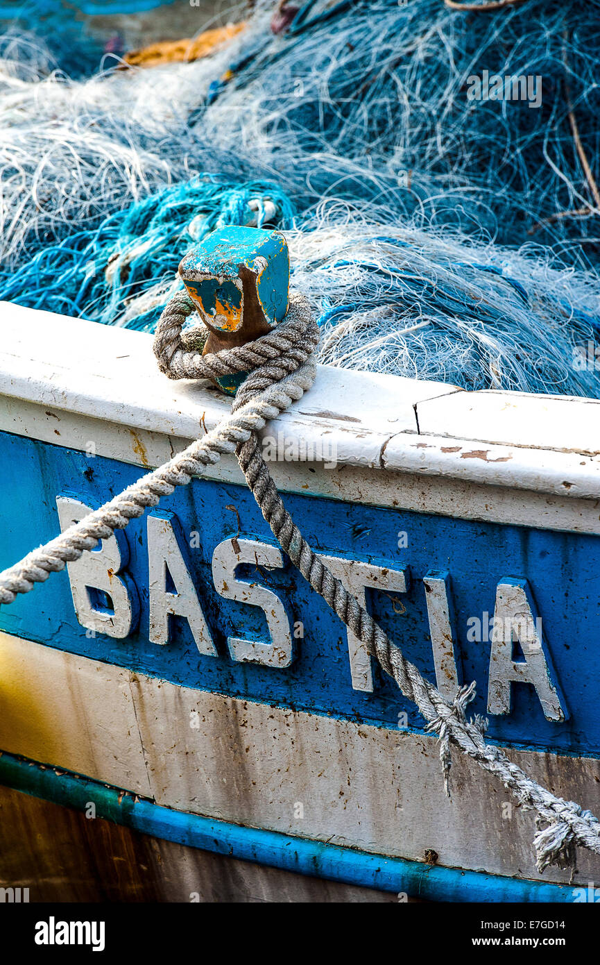 Europe, France, Corsica, Haute Corse, Cap Corse. Centuri. Fishing boat. Detail. Stock Photo