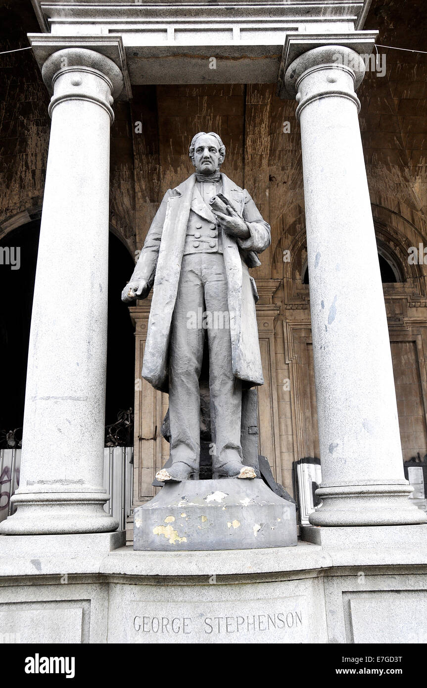 George Stephenson statue on facade of the old railway station Montevideo Uruguay Stock Photo