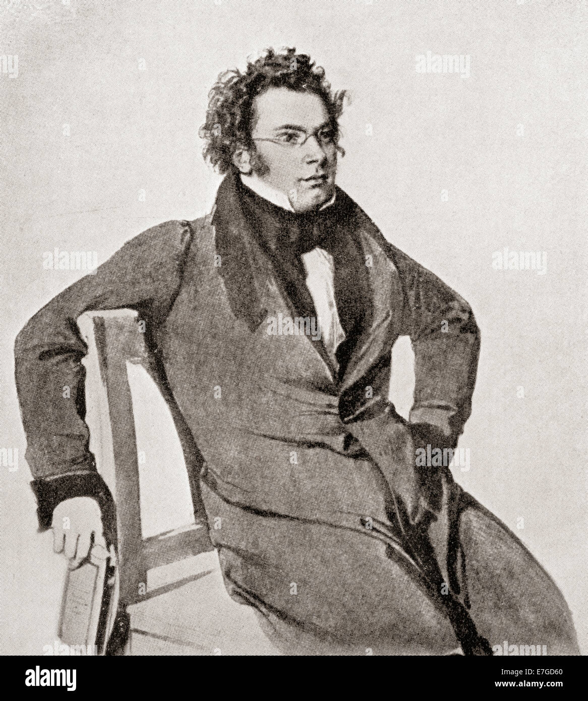 Franz Peter Schubert,  1797 – 1828.  Austrian composer. After the watercolour by Wilhelm August Rieder. Stock Photo