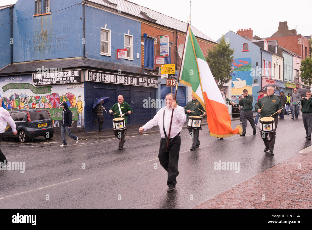 annual Internment Day Parade of Irish Republicans on Falls Road in Belfast, 12.8.2014 Stock Photo
