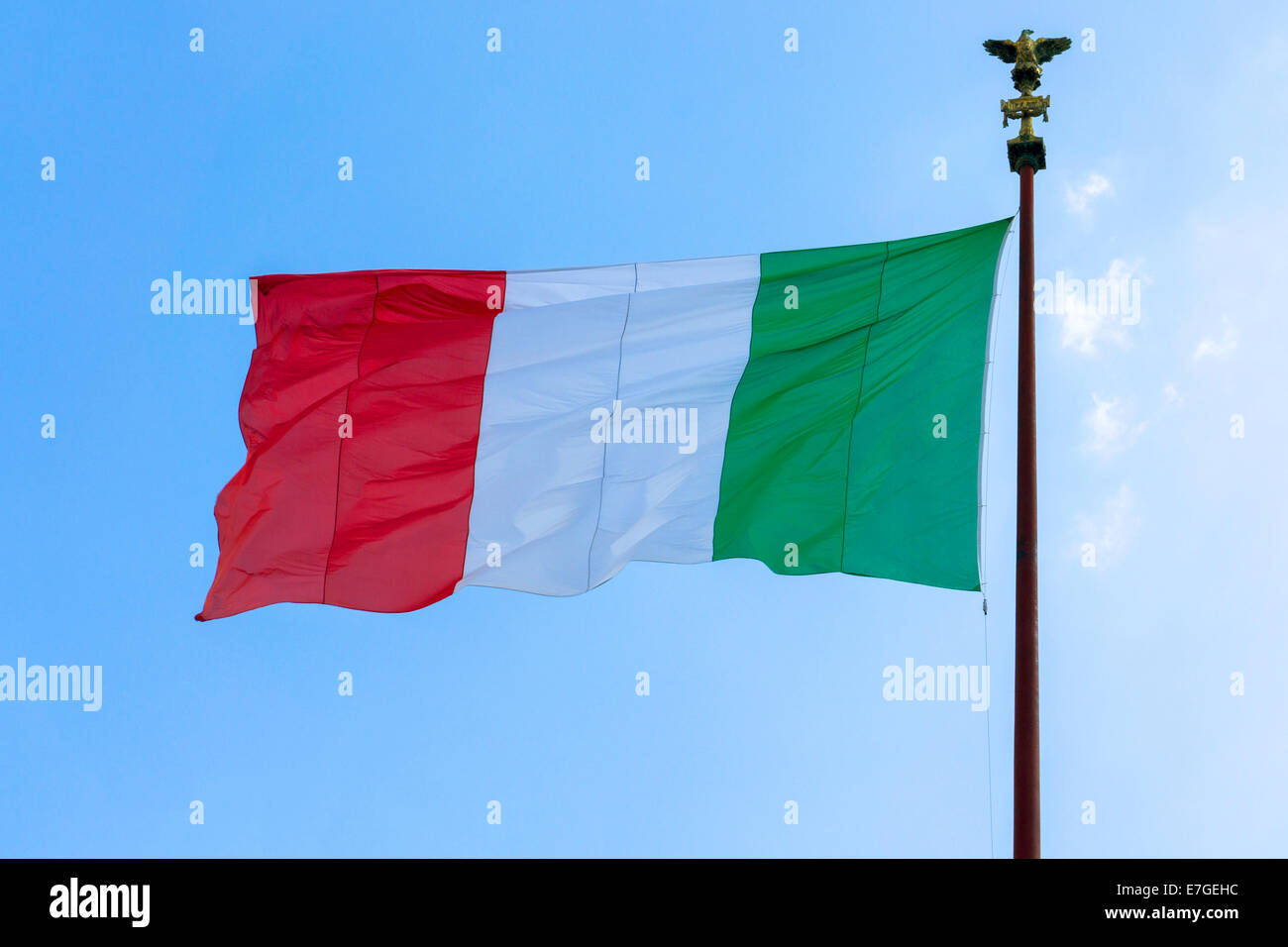 Italy: Flag of Italy at the Altare della Patria in Rome. Photo from 5th September 2014. Stock Photo