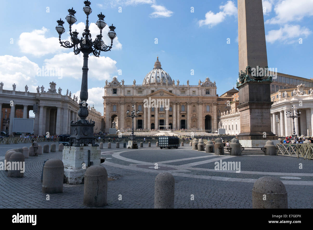 Vatican City: St. Peter's Square with Obelisk and St. Peter's Basilica. Photo from 4th September 2014. Stock Photo